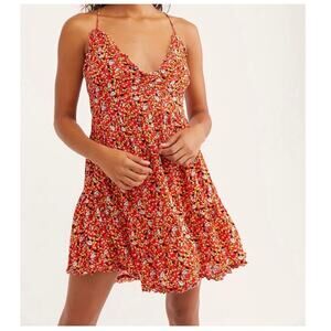 Intimately By Free People Women's Red Floral Tie Back Mini Dress‎ Size M
